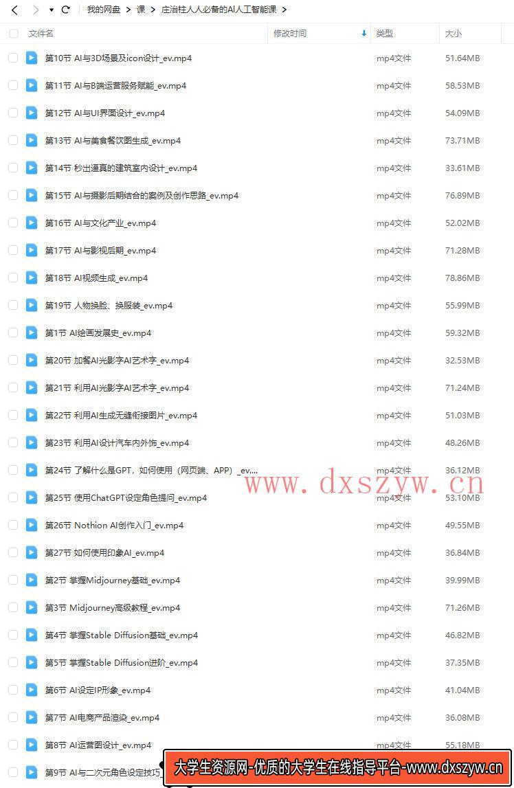 庄治柱人人必备的Al人工智能课2023年【画质高清只有视频】AIGC课程-大学生资源网