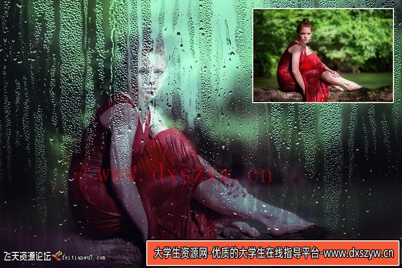[中文版动作]朦胧雨天玻璃雨滴雨水特效PS中文汉化版动作 附视频教程-大学生资源网