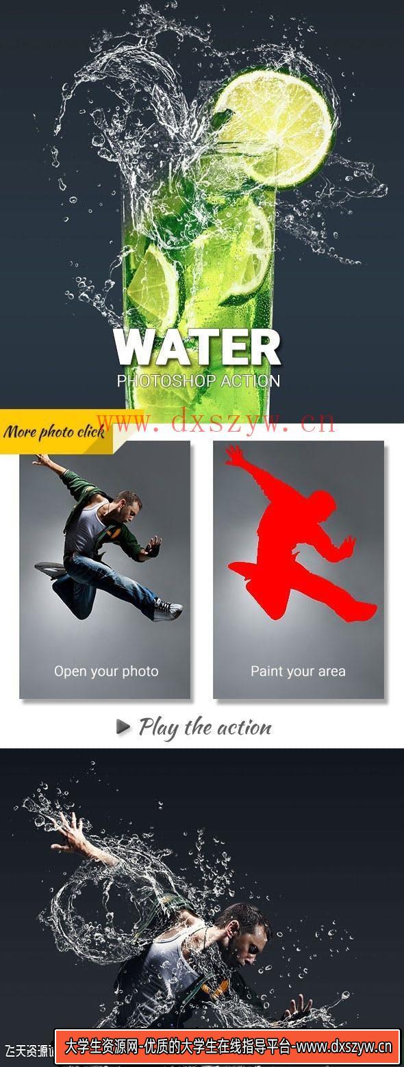 [PS动作下载]超酷水花飞溅缠绕特效广告摄影PS动作 Water Photoshop Action-大学生资源网