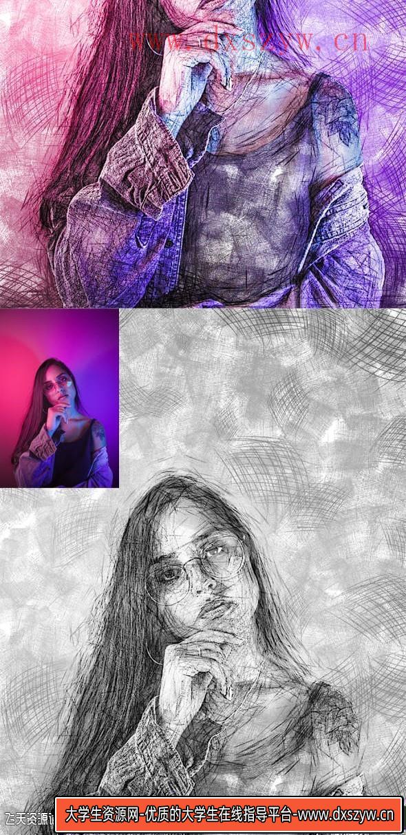 图片[2]-[PS动作下载]艺术素描PS动作 Artistic Sketch Photoshop Action(附视频教程)-大学生资源网