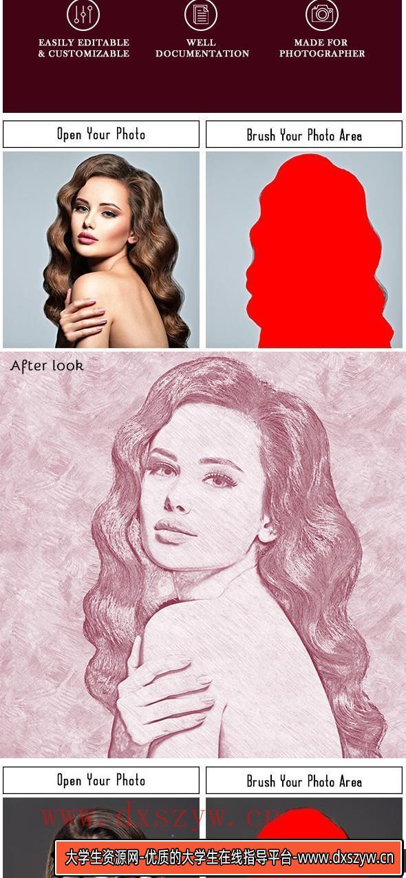 图片[2]-[PS动作下载]复古素描PS动作 Vintage Sketch Photoshop Action-大学生资源网
