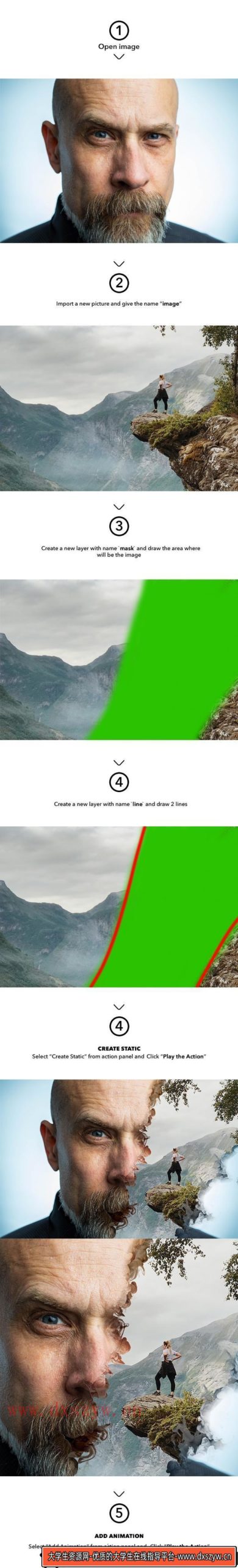 [PS动作下载]画中画曝光特效PS动作(GIF动画)Gif Animated Horizon Photoshop Action-大学生资源网