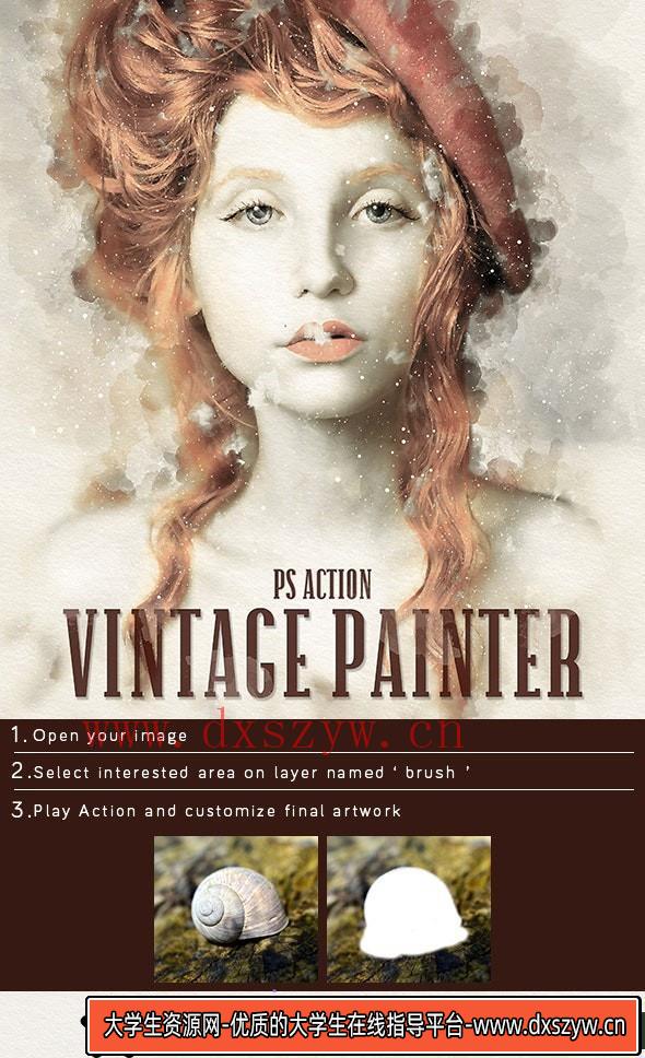 [PS动作下载]复古画家PS动作 Vintage Painter Photoshop Action(附视频教程)-大学生资源网