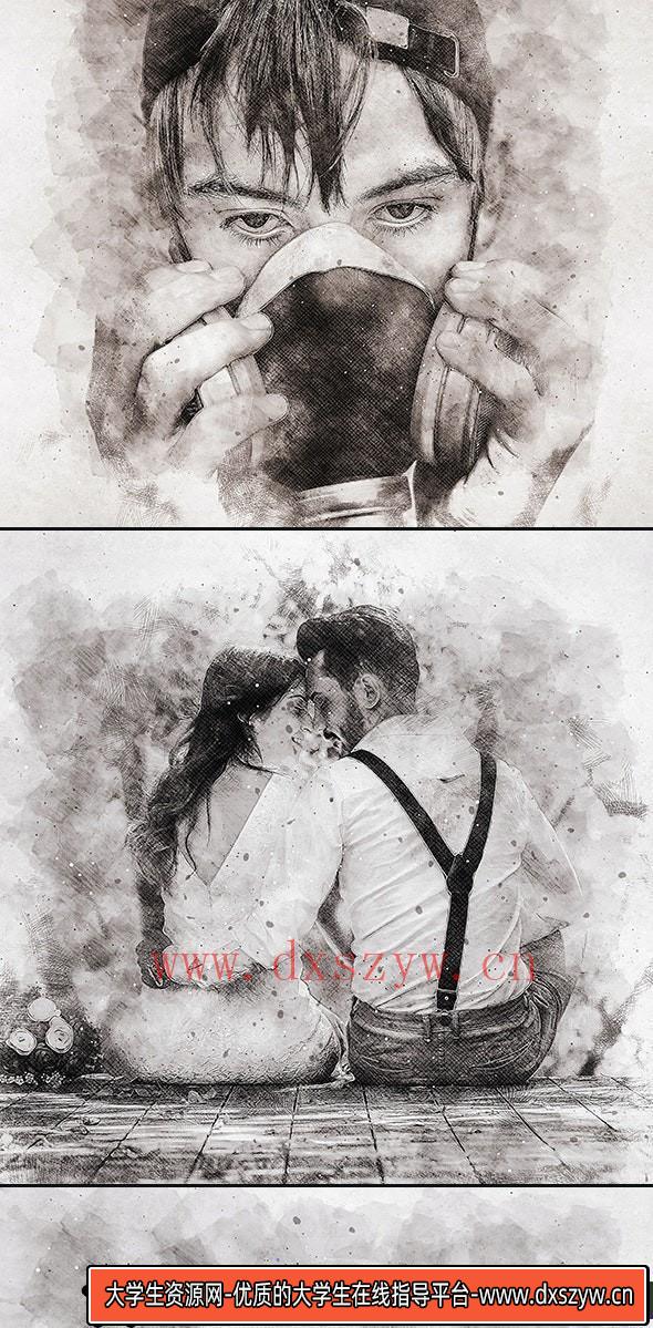 图片[4]-[PS动作下载]数字草图素描绘画PS特效动作Digital Sketch Photoshop Action(附教程)-大学生资源网