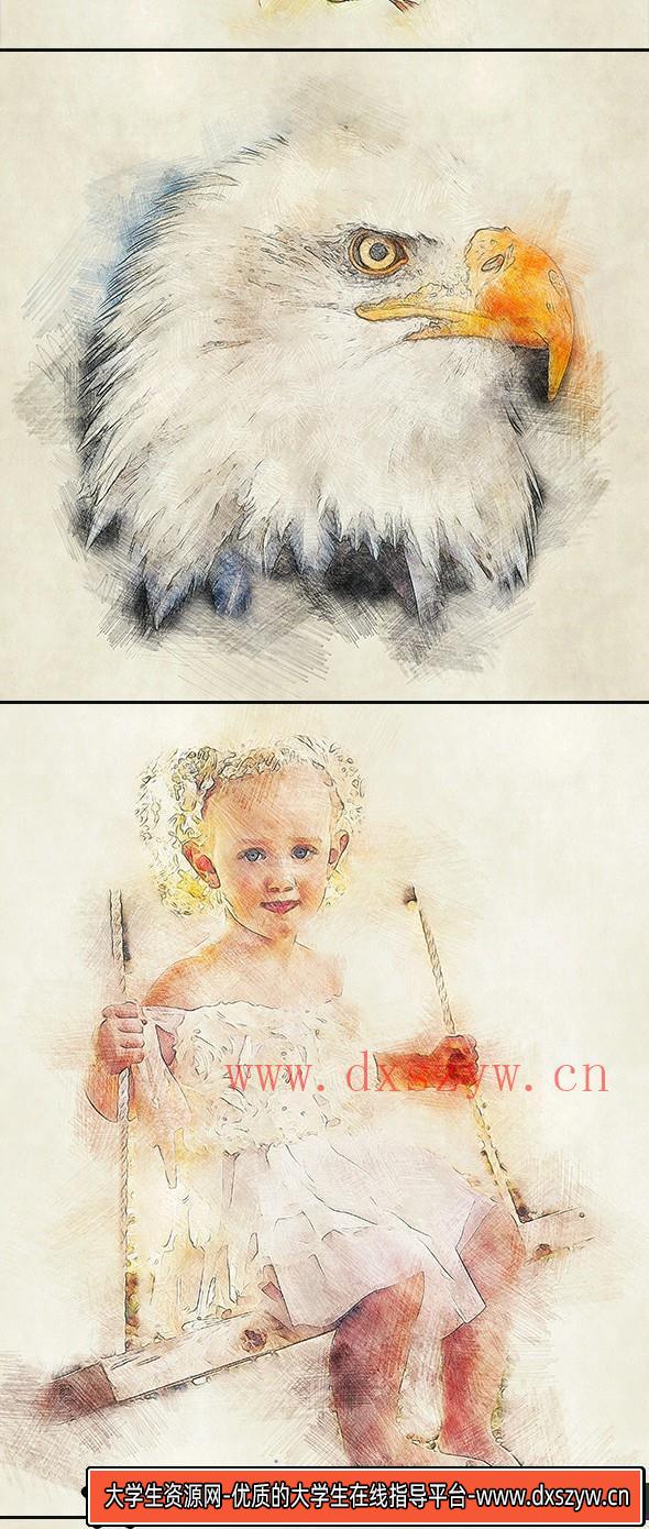 图片[2]-[PS动作下载]彩色铅笔素描绘画PS动作 Color Pencil Photoshop Action(附视频教程)-大学生资源网