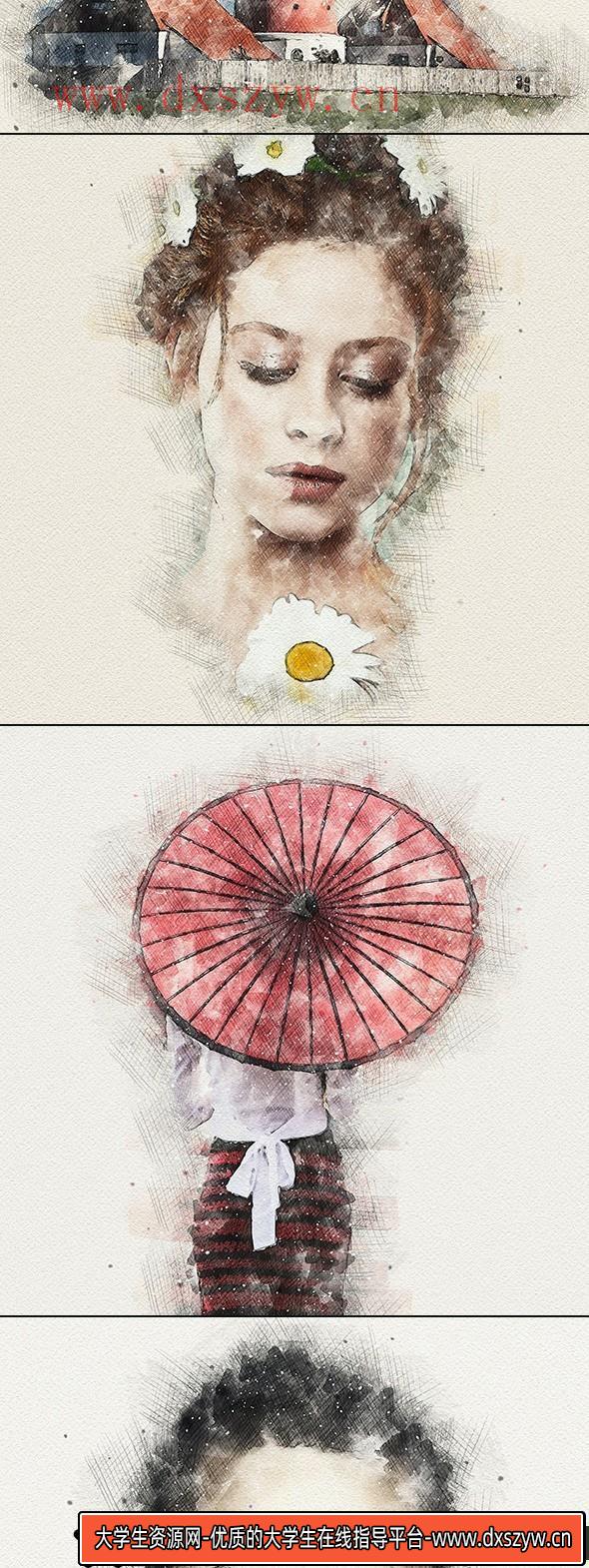图片[4]-[PS动作下载]水彩与铅笔绘画PS特效动作Watercolor Pencil Photoshop Action附教程-大学生资源网