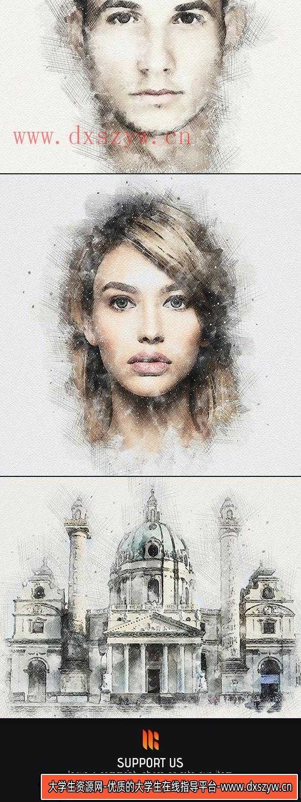 图片[5]-[PS动作下载]水彩与铅笔绘画PS特效动作Watercolor Pencil Photoshop Action附教程-大学生资源网