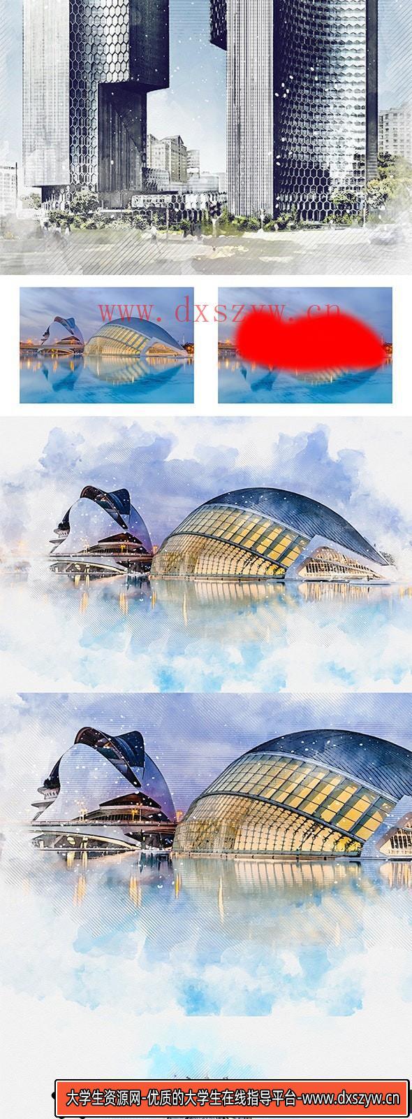 图片[4]-[PS动作下载]建筑水彩绘画Photoshop动作 Architecture Watercolor Photoshop Action-大学生资源网