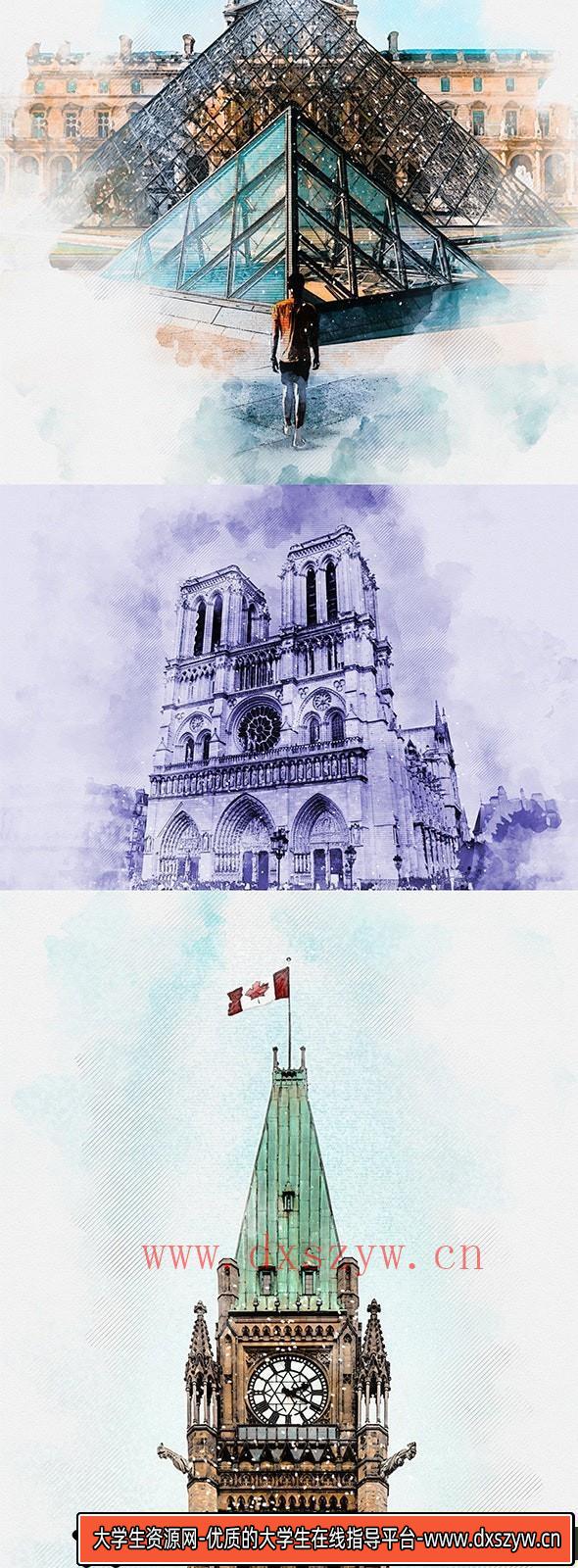 图片[5]-[PS动作下载]建筑水彩绘画Photoshop动作 Architecture Watercolor Photoshop Action-大学生资源网