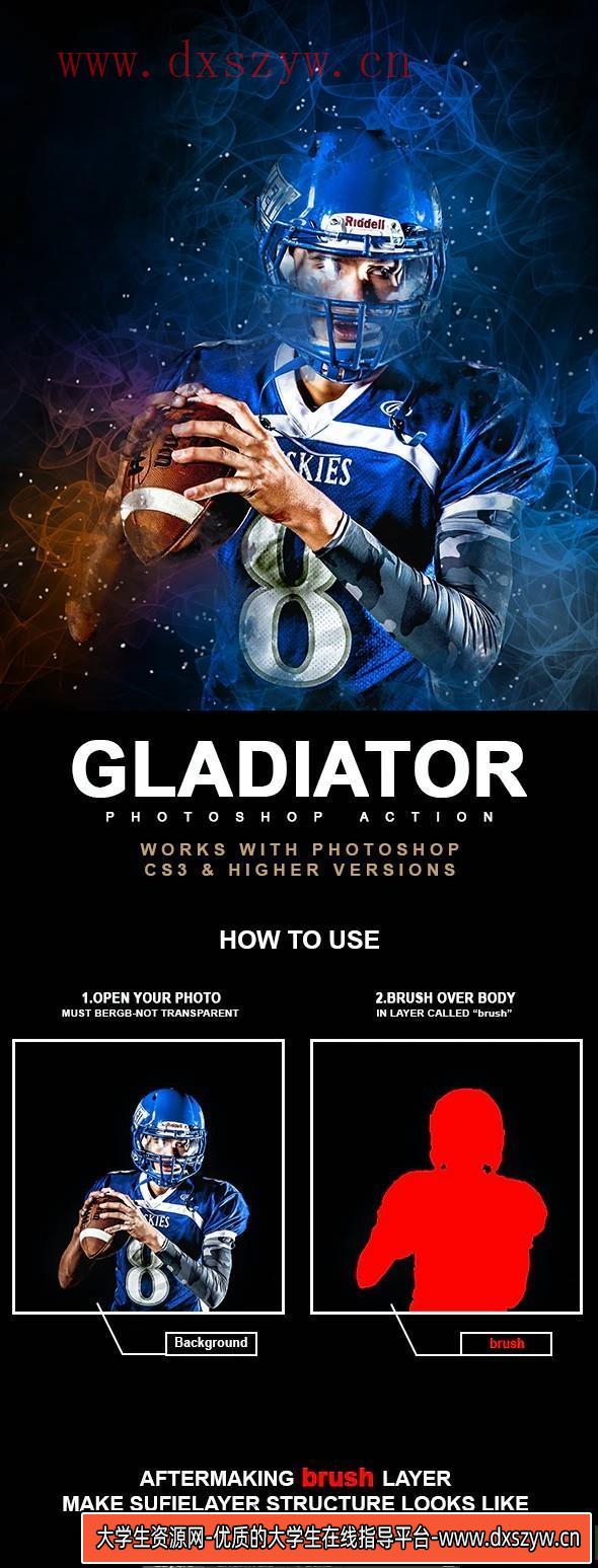 [PS动作下载]烟雾粒子特效PS动作 Gladiator Photoshop Action附视频教程-大学生资源网