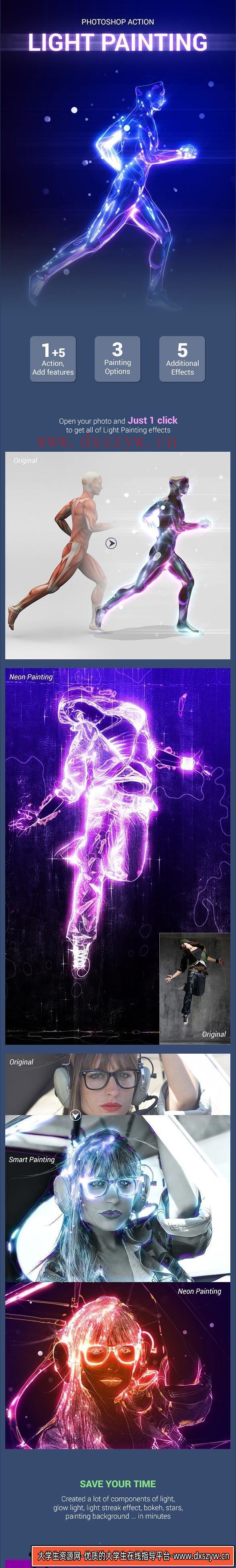 图片[1]-[PS动作下载]抽象霓虹灯发光光绘照片特效PS动作 Light Painting(附视频教程)-大学生资源网