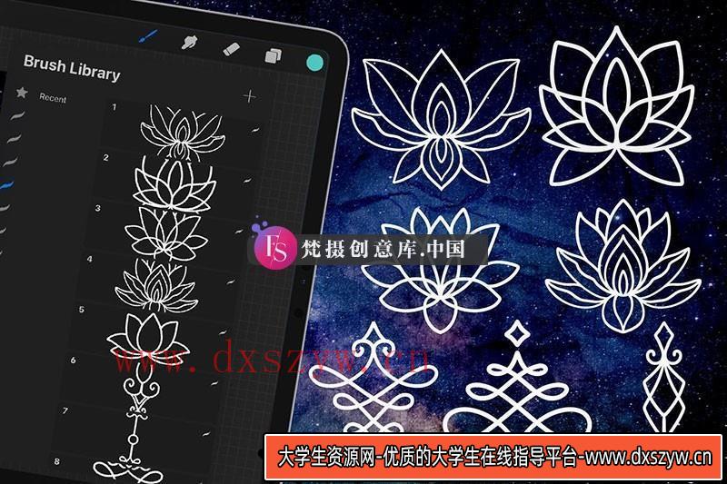 图片[2]-Procreate荷花和饰品纹身图案笔刷-大学生资源网