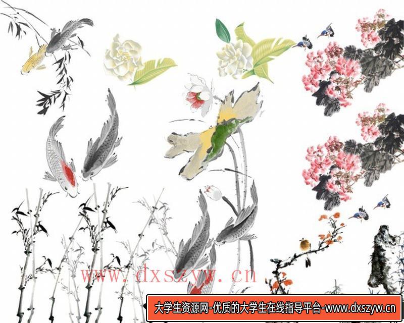 [传统元素]中国风古典设计水墨元素PSD素材-大学生资源网