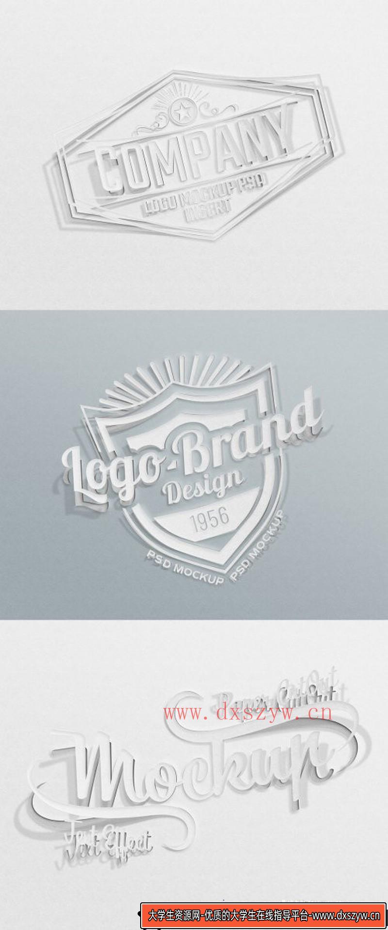 [PS样机模型]白皮书剪切文本效果徽标标志logo样机模型-大学生资源网