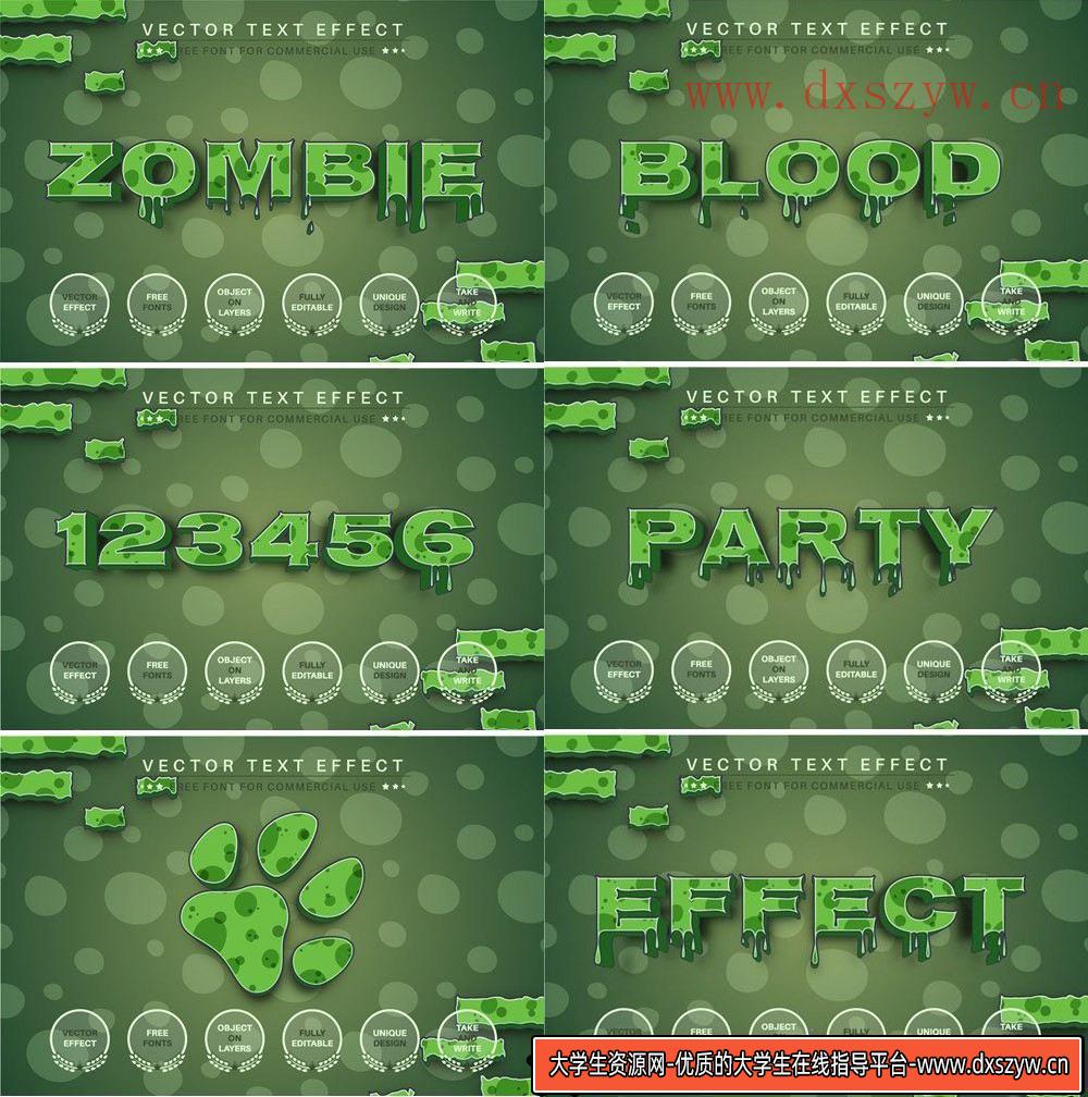 字体设计僵尸恐怖3D文字矢量素材 Zombie 3D -Text Effect, Font Style-大学生资源网