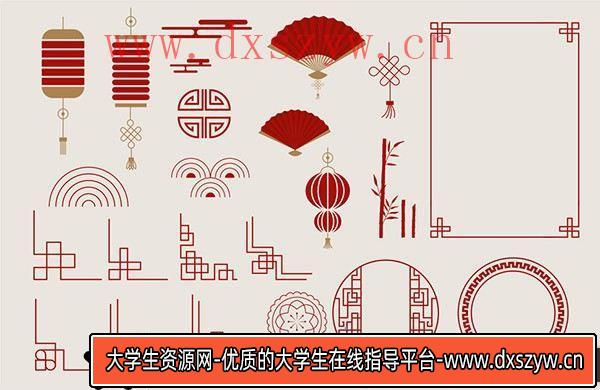 花边花纹古典传统国潮元素边框元素矢量素材-大学生资源网