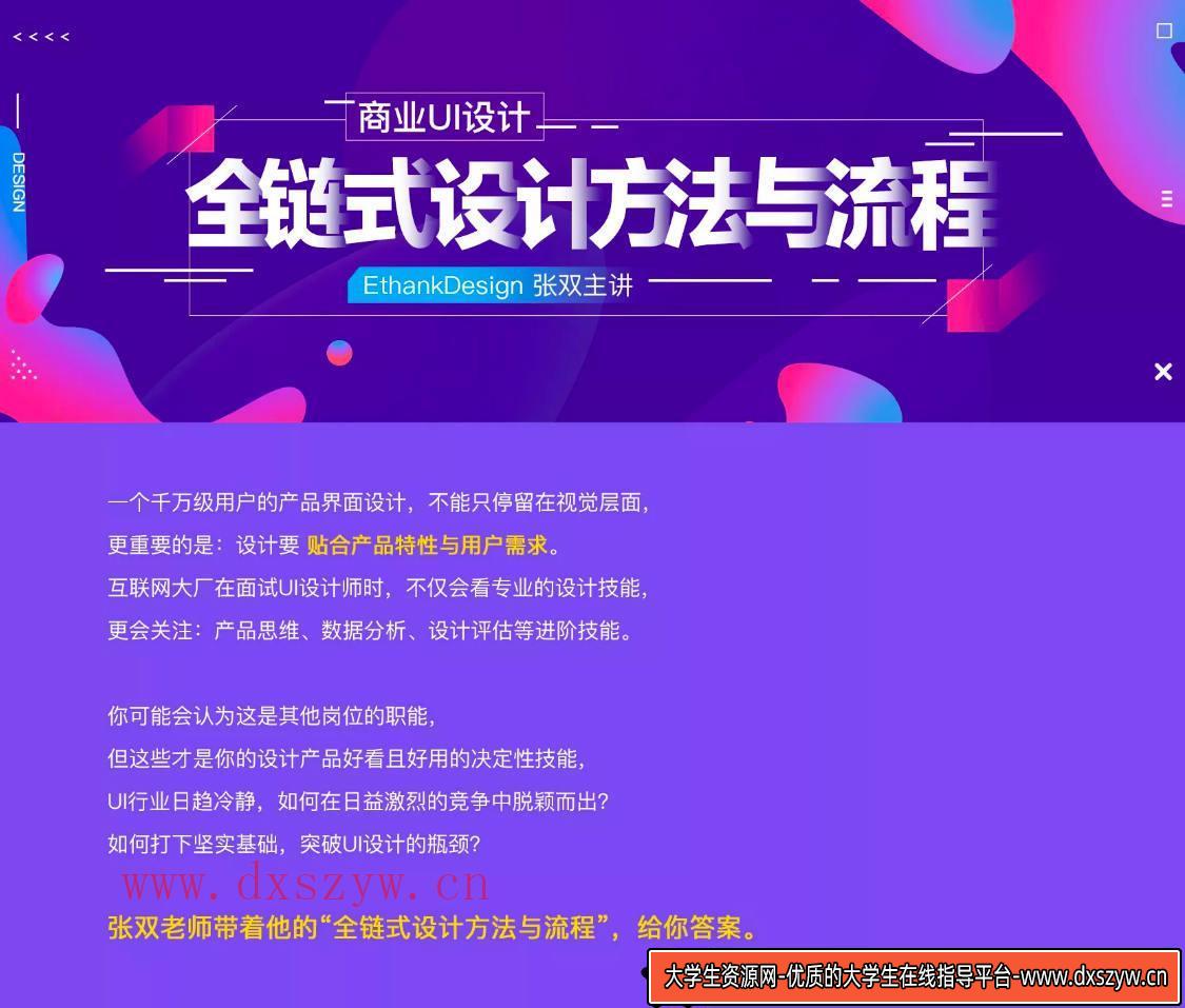 【张双】商业UI设计：全链式设计方法与流程【画质还行】-大学生资源网