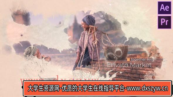 [Premiere预设]PR预设-水墨遮罩图片展示片头模板 Ink Slideshow-大学生资源网
