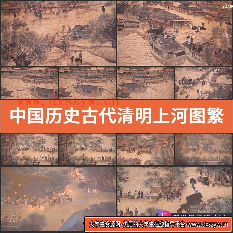 中国历史古代清明上河图繁荣商贸市集 三维动画 舞台LED视频素材-大学生资源网