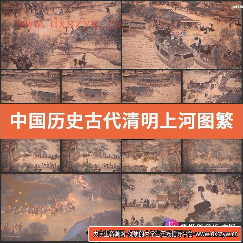 中国历史古代清明上河图繁荣商贸市集动画动态演示高清视频素材-大学生资源网