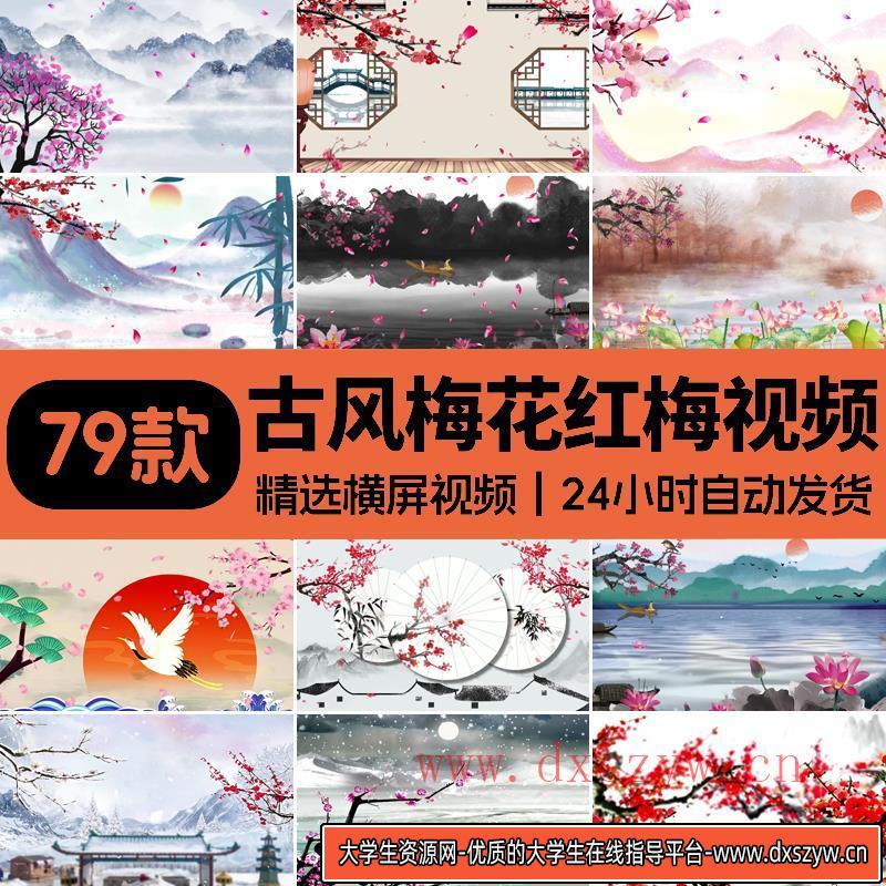 中国风古典梅花红梅古风唯美雪景冬梅大屏幕LED戏曲背景视频素材-大学生资源网
