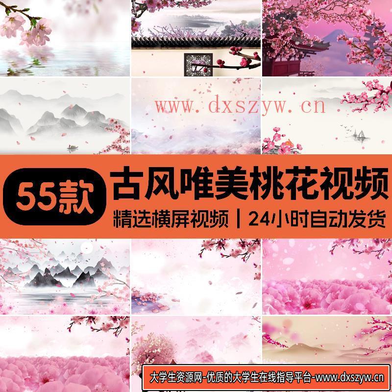 唯美桃花飞舞飘落花瓣中国风古典古风大屏幕舞台LED背景视频素材-大学生资源网