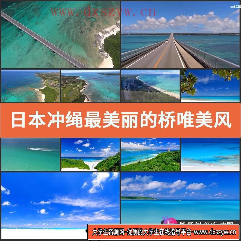 日本冲绳最美丽的桥唯美风光 航拍 冲绳全景 海边 实拍视频素材-大学生资源网